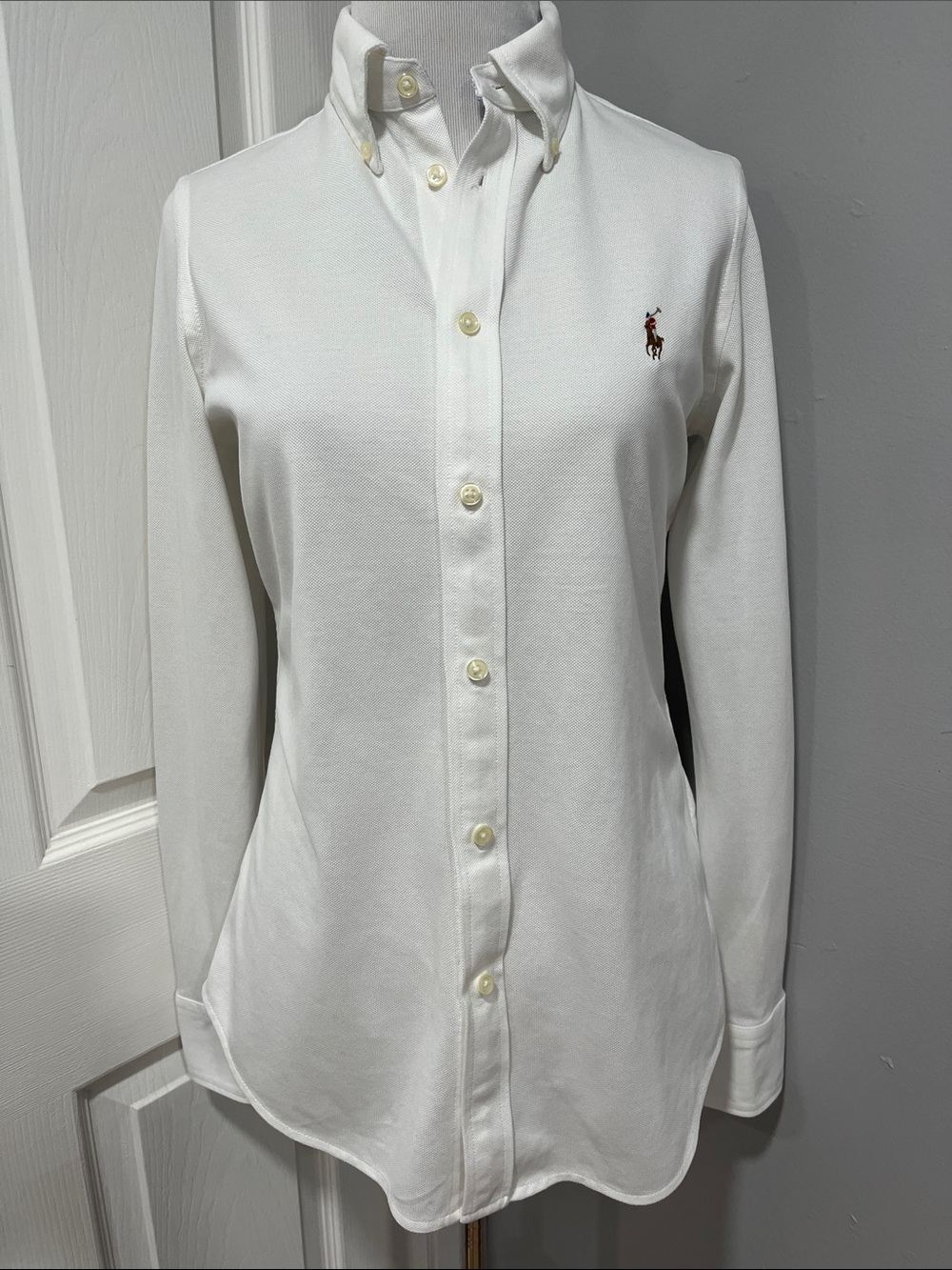 RALPH LAUREN KNIT OXFORD WHITE BLOUSE TOP SHIRT SIZE MEDIUM - Picture 3 of 7